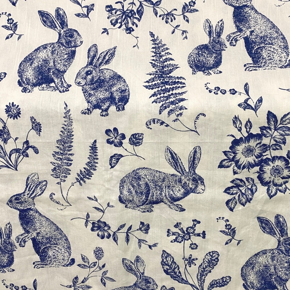 Rachel Ashwell The Farmhouse Blue Toile Bunny Rabbit Cotton Tablecloth 82"x61"
